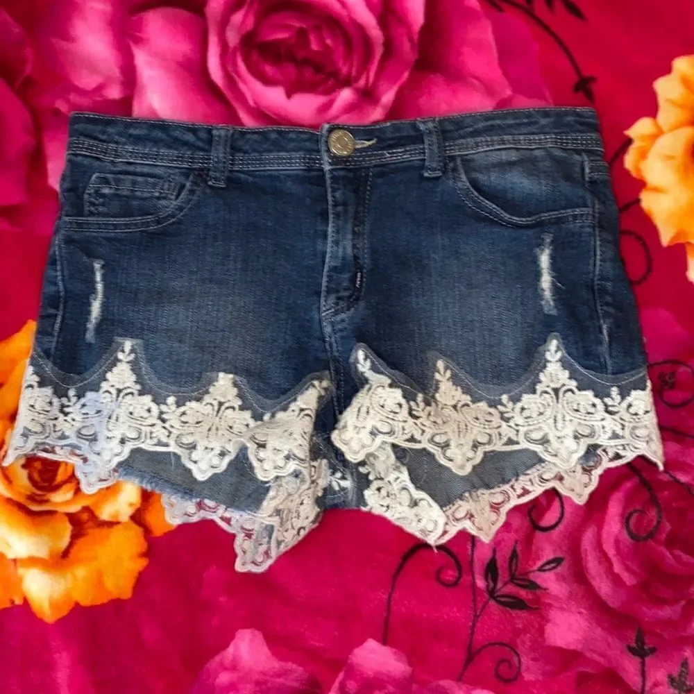 Almost Famous Mid Rise Short Denim with Lace Shorts